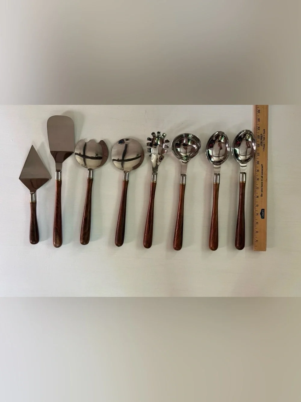 WILLIAMS SONOMA SET OF 8 Stainless Steel & Engraved Wood Kitchen Utensils 13”